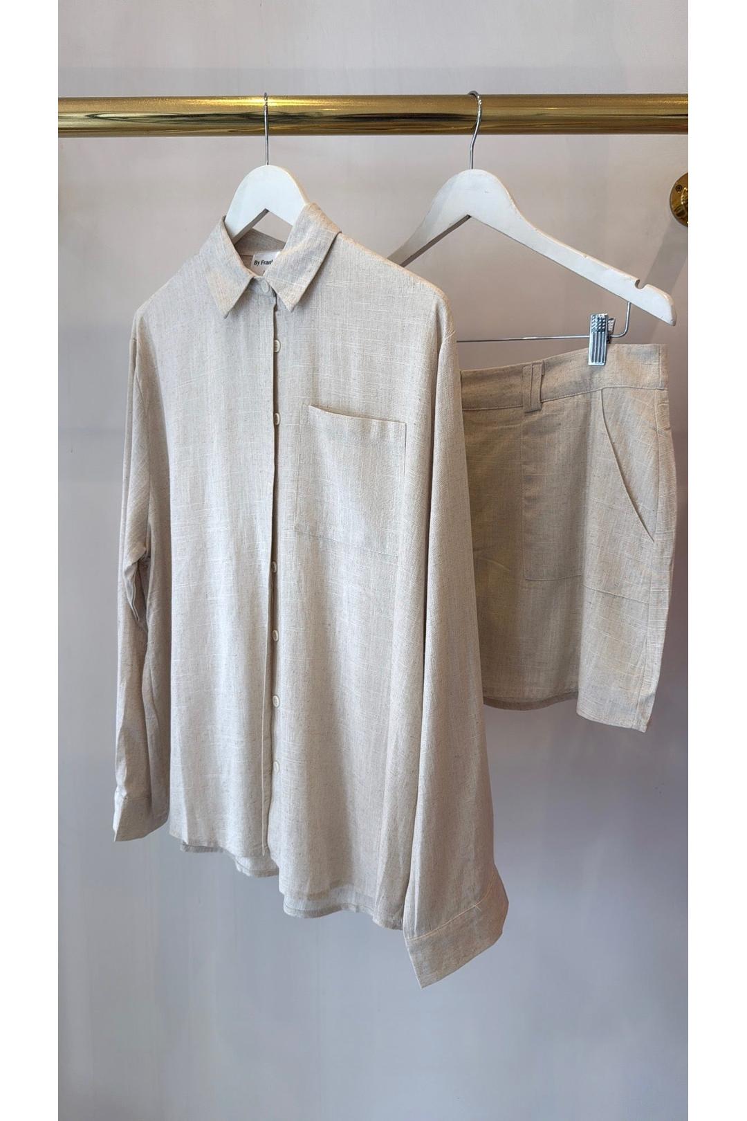 Button shirt + skort set, Natural