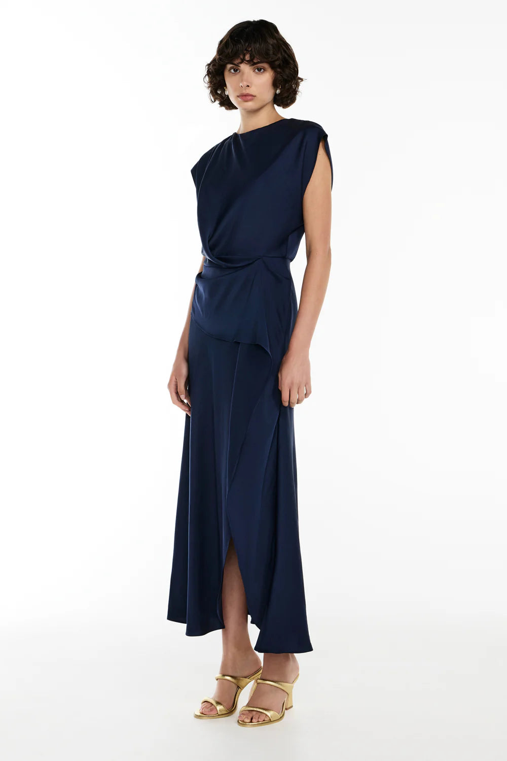 fluid notion drape dress, navy