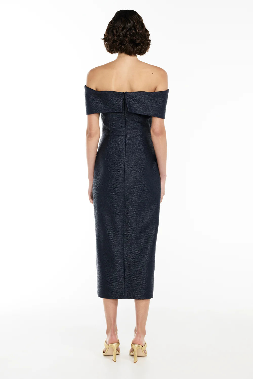 micro weave off shoulder dress, french navy