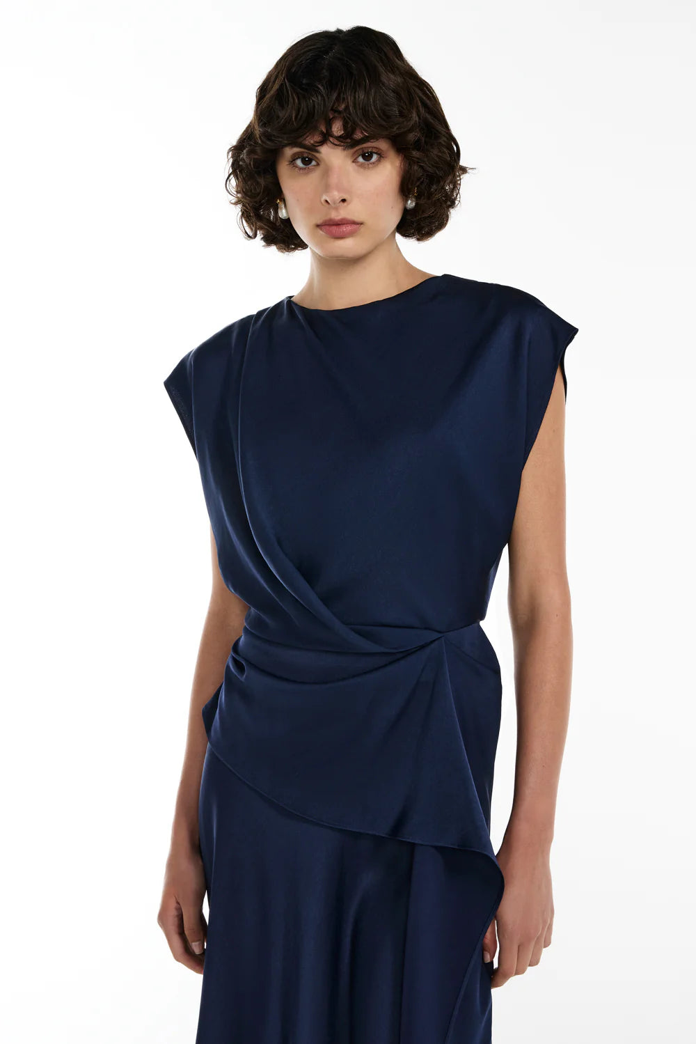 fluid notion drape dress, navy