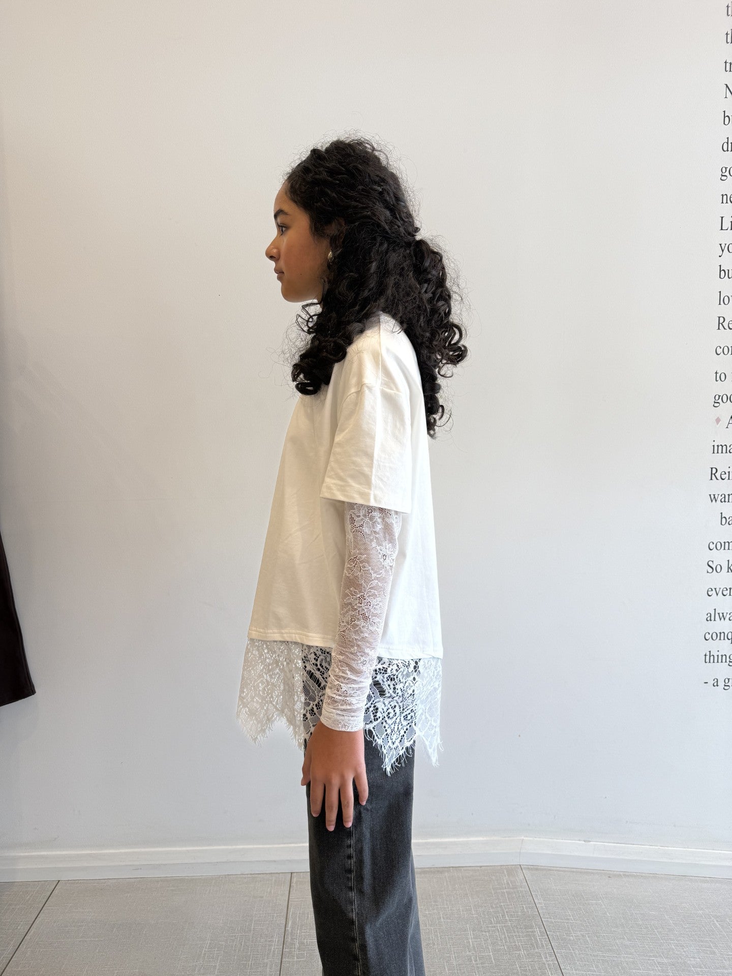 Lace sleeve tee, white