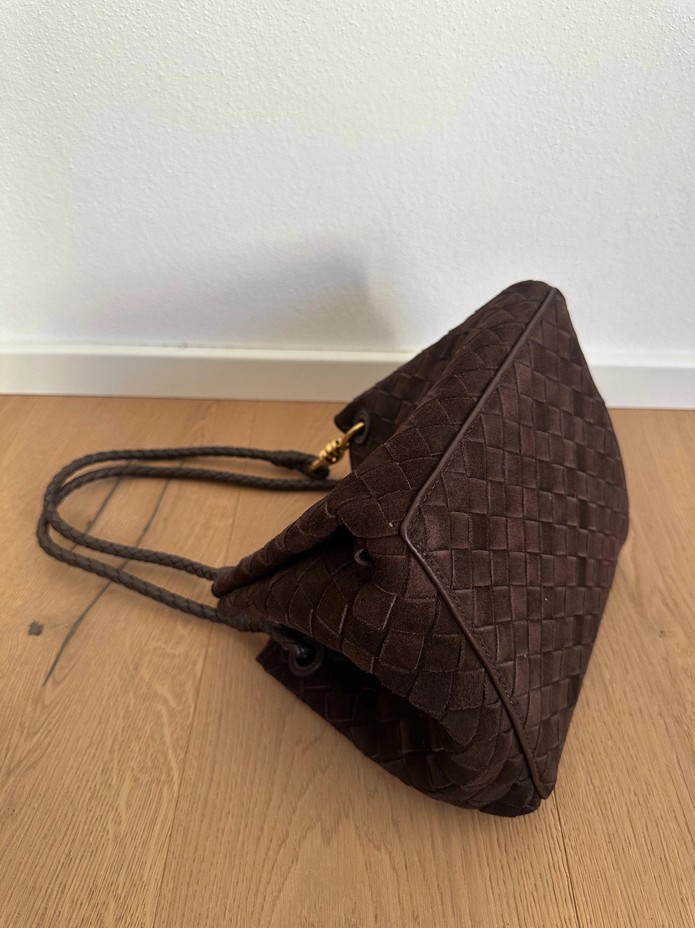 Emma woven suede bag, dark brown