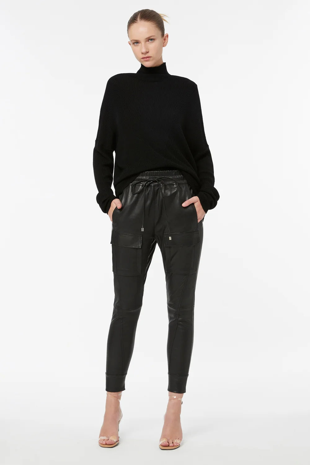 Open season stretch leather pant, black