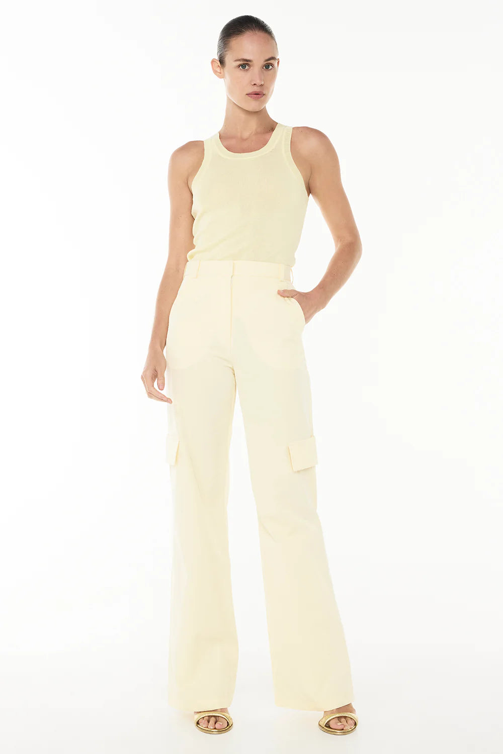 Day glow knit tank, pale yellow
