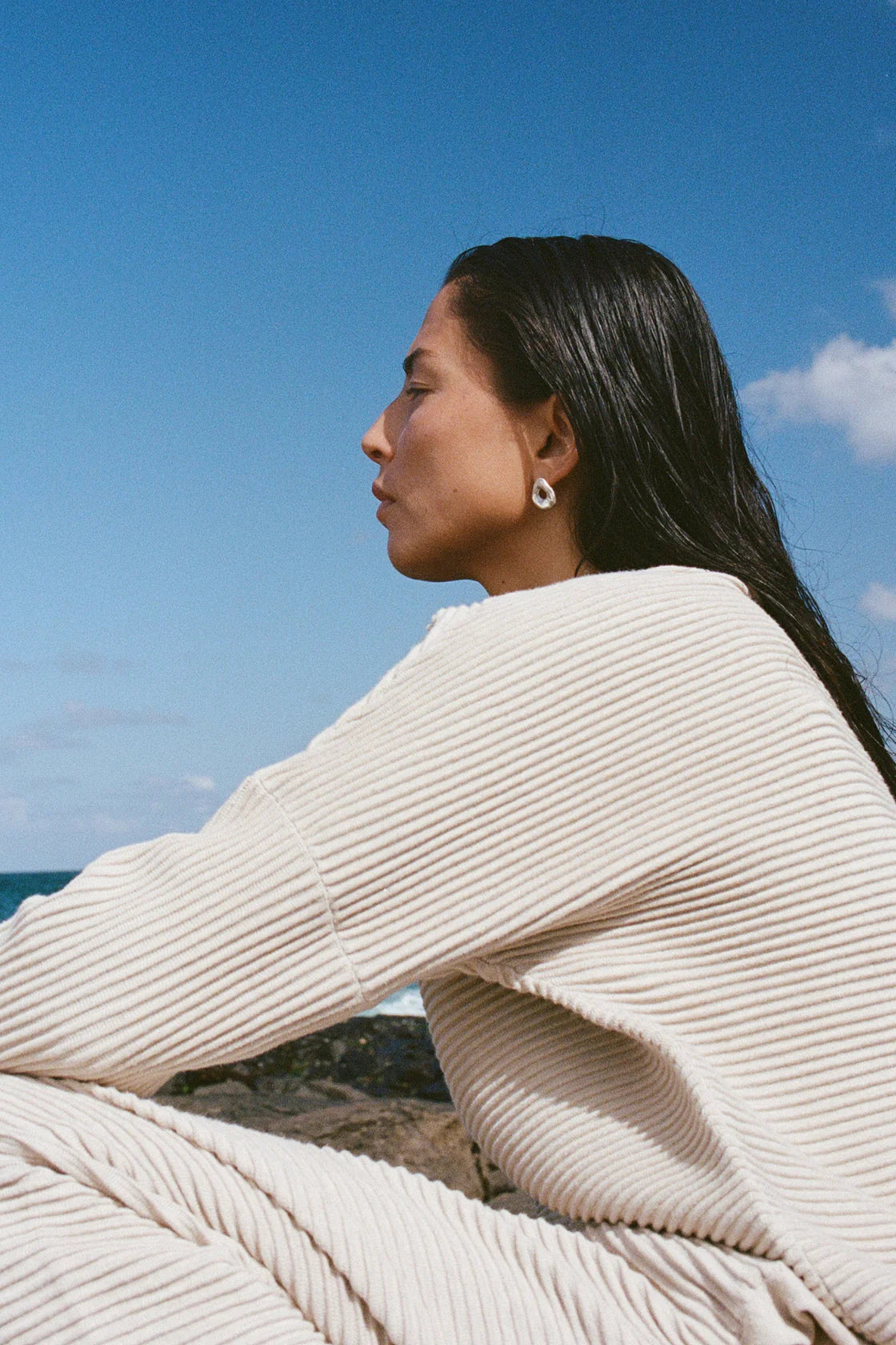 natural textured knit pant