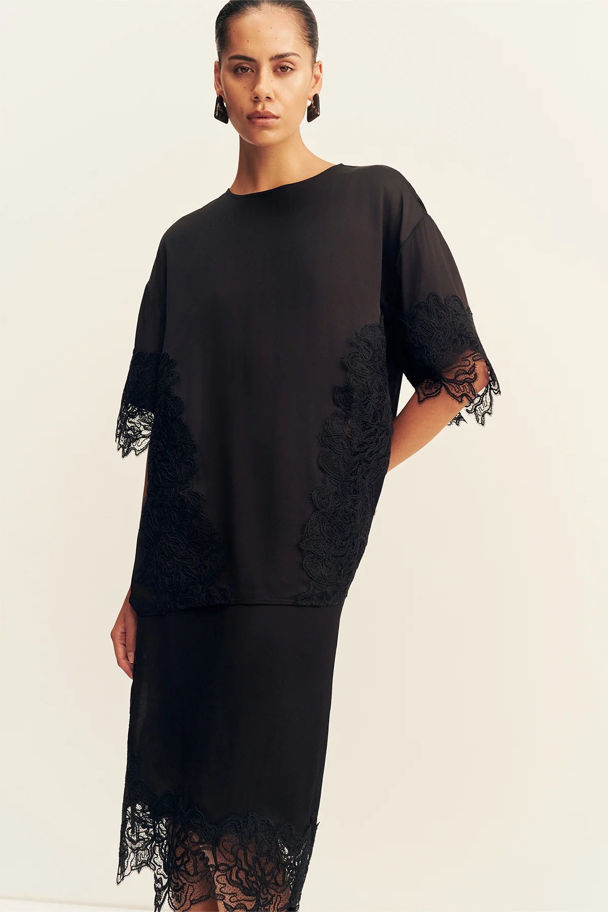 eniko lace t-shirt, black