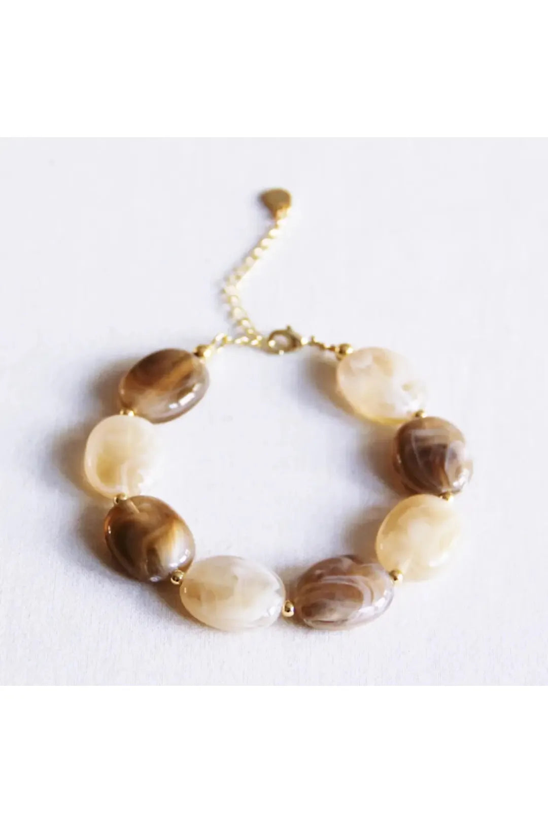 Oval Beaded bracelet large, mixed nude