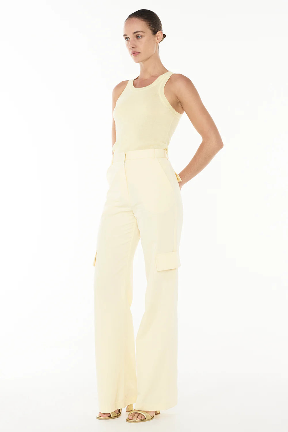 Day glow knit tank, pale yellow