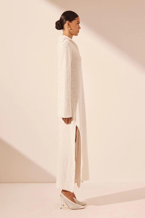 Vaiana Long Sleeve Polo Midi Dress - Ivory