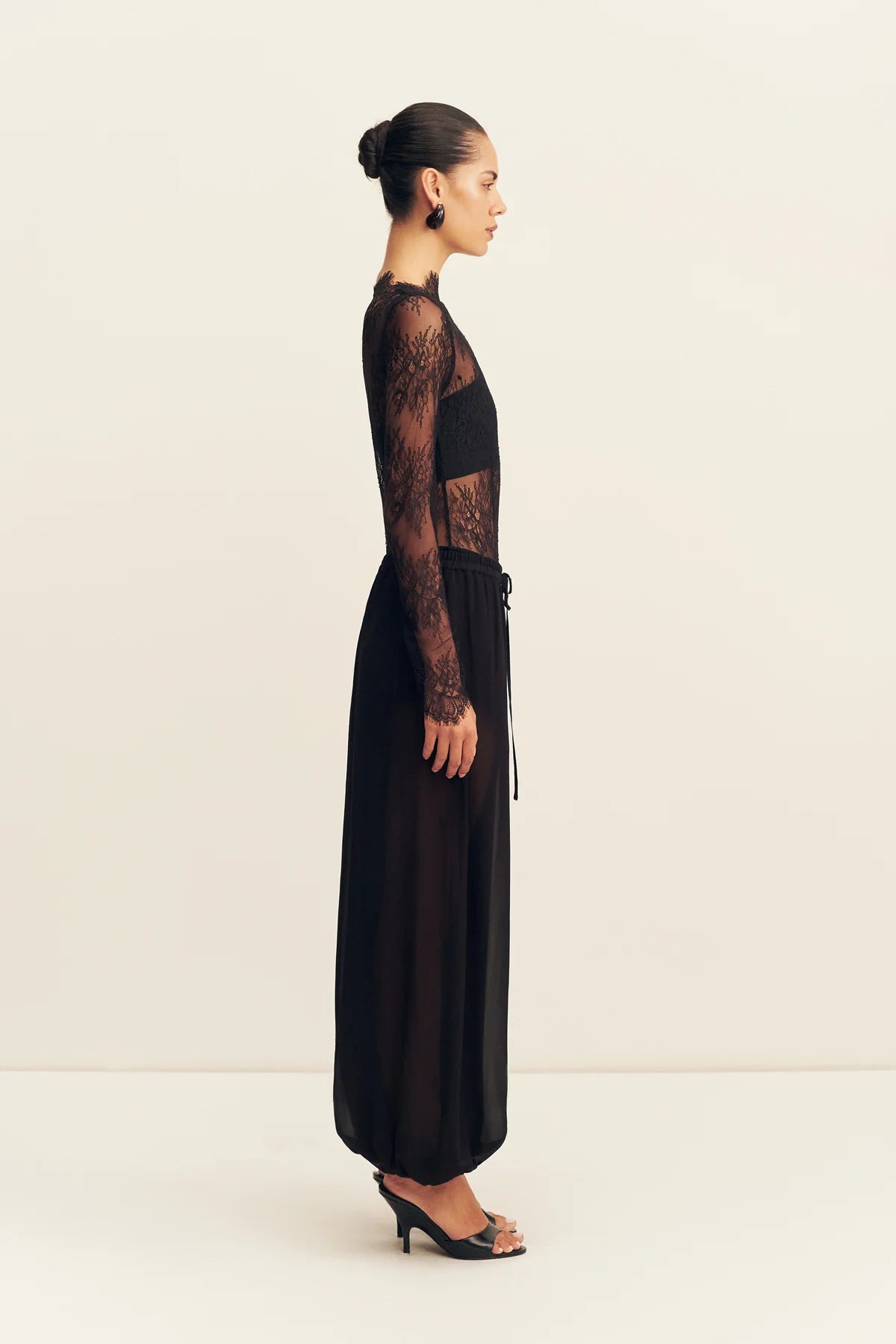 Lambent lace long sleeve bodysuit, black