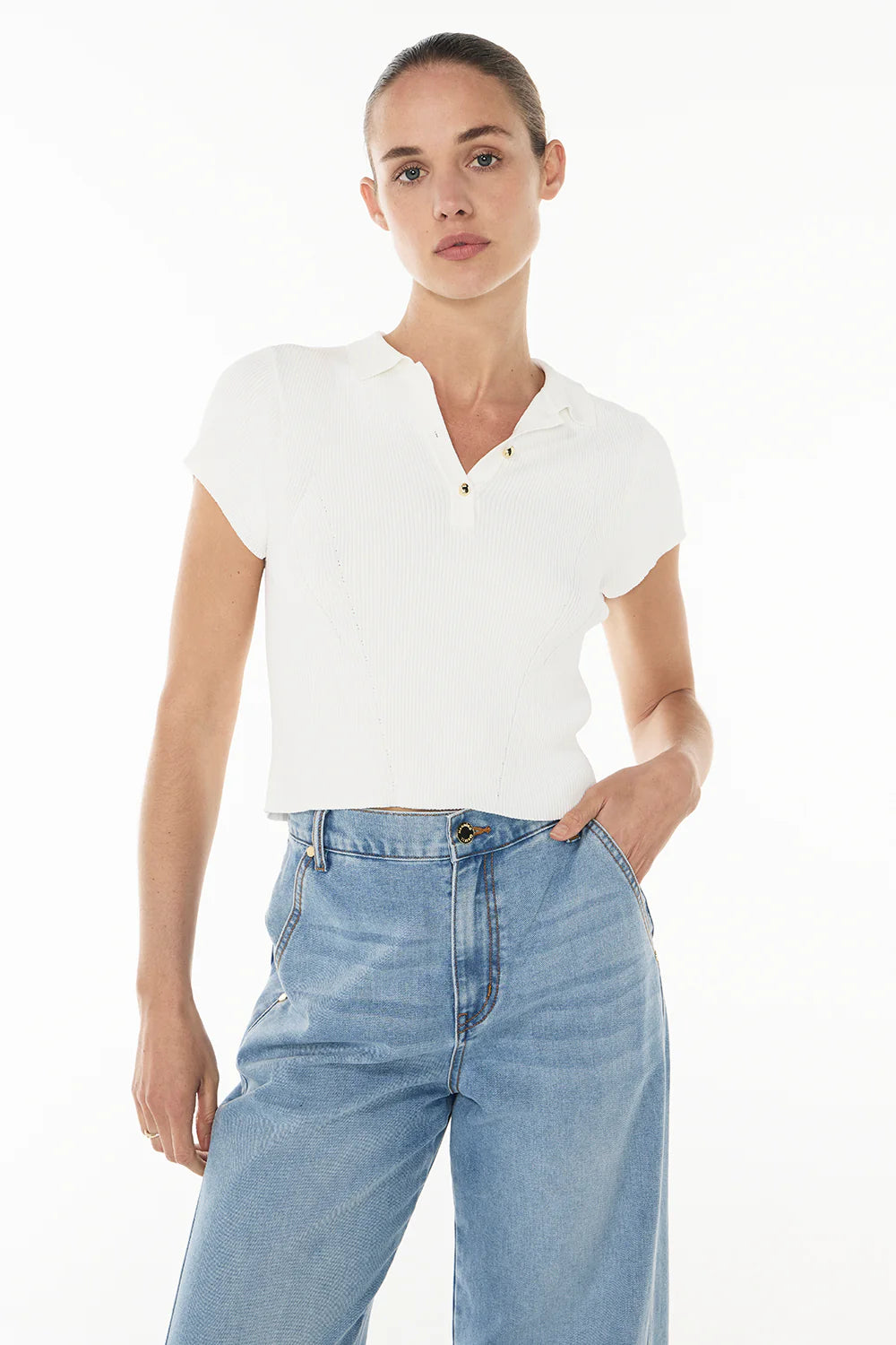 firm favourite knit polo, white