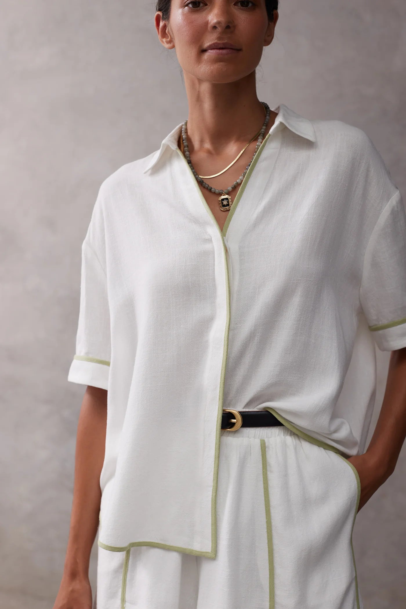 The Ellis shirt, Creme/pistachio