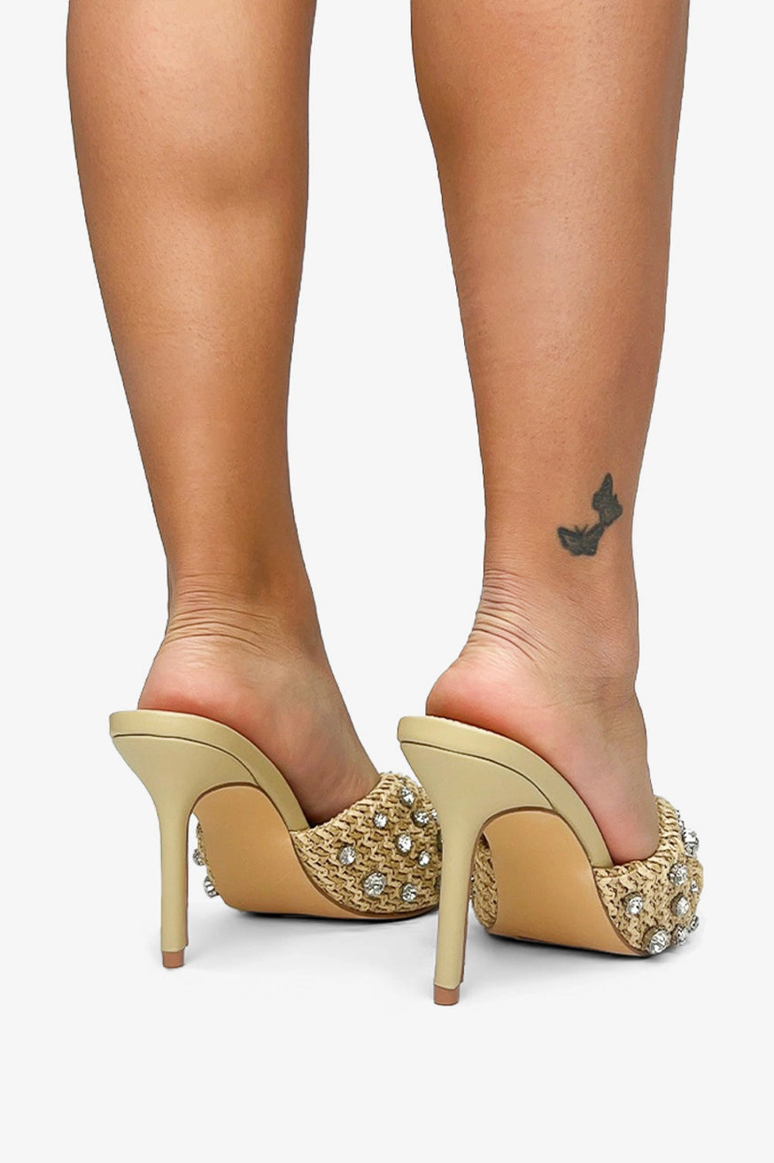 Kirra raffia diamante heel, nude
