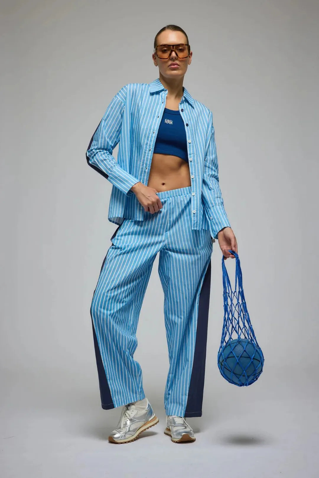 Libby cotton stripe shirt, sky blue stripe