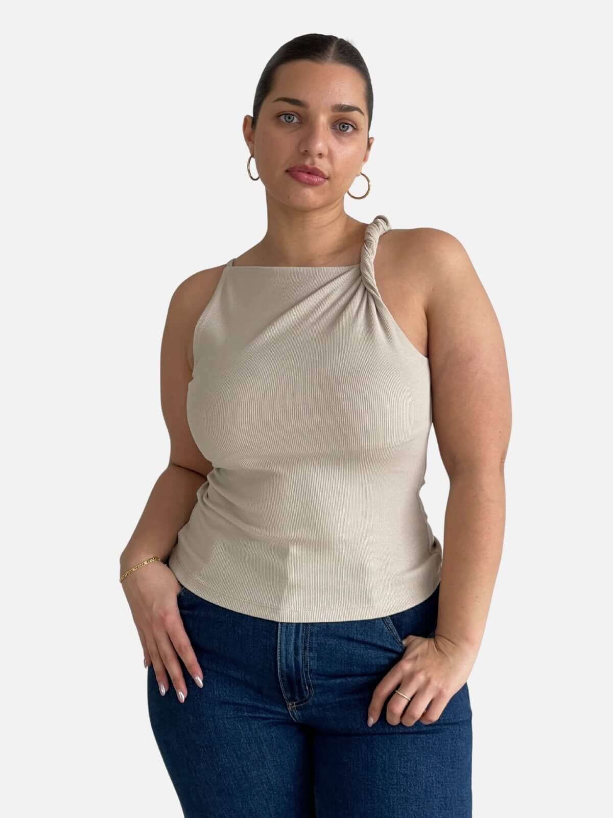 Ione asym top, taupe