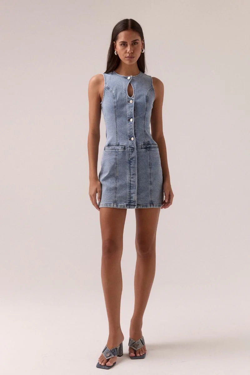 etch denim mini dress, heritage blue