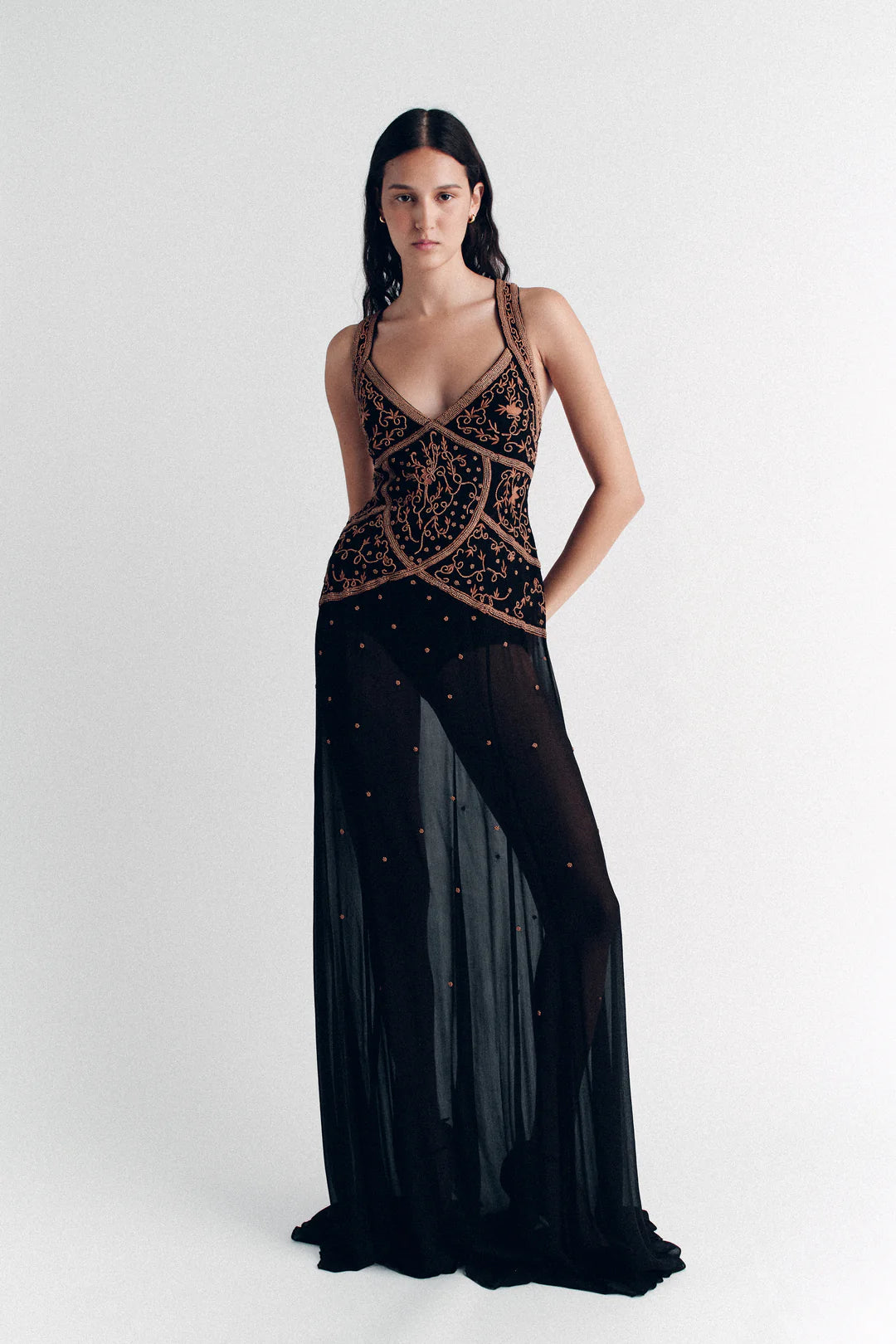 Maja beaded maxi dress, onyx + oak