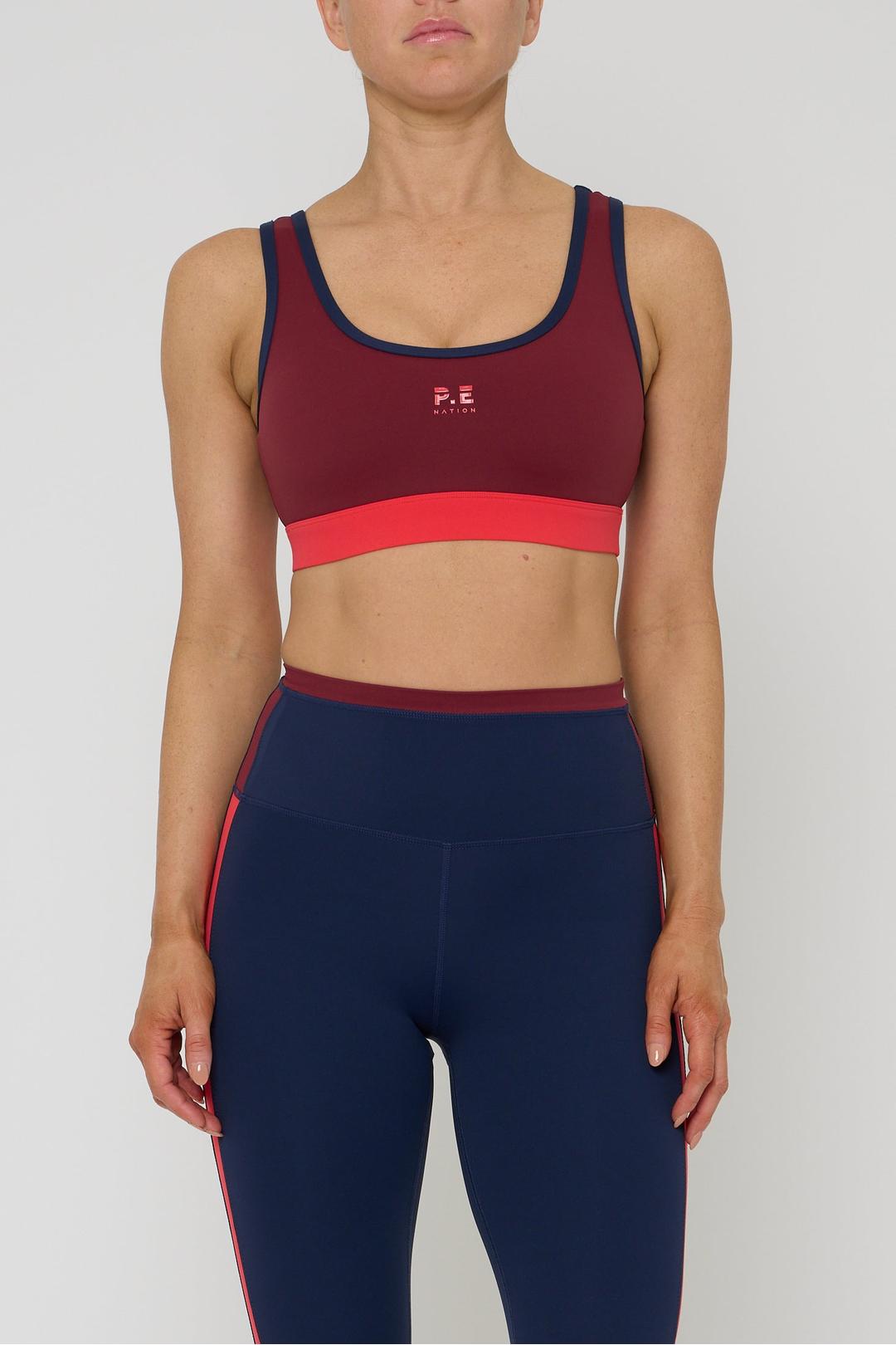 pursuit sports bra, cabernet red