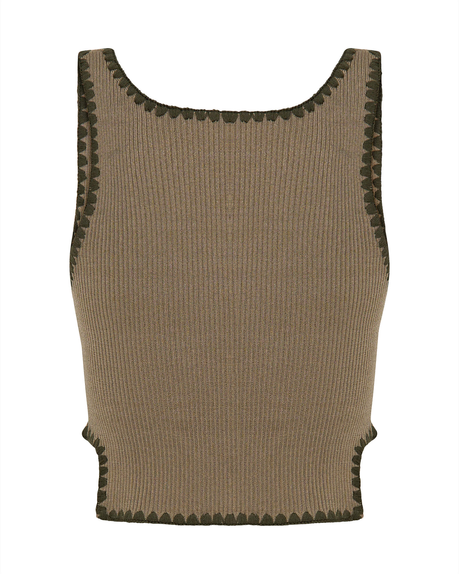 Knitted Scallop Tank Top - Khaki