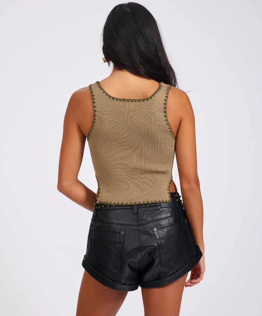 Knitted Scallop Tank Top - Khaki