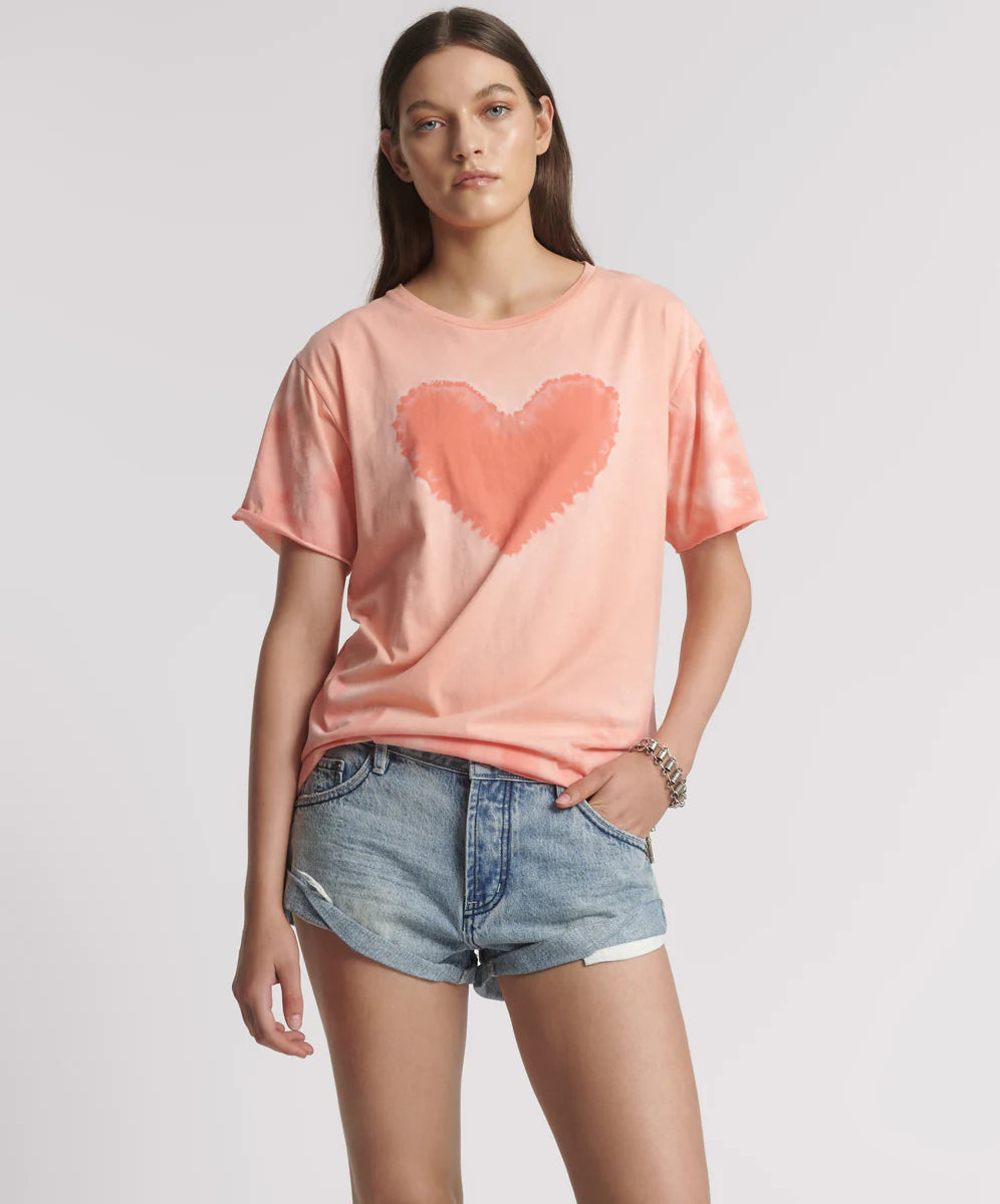 Heart Throb Tie Dye Boyfriend Tee - Coral Pink