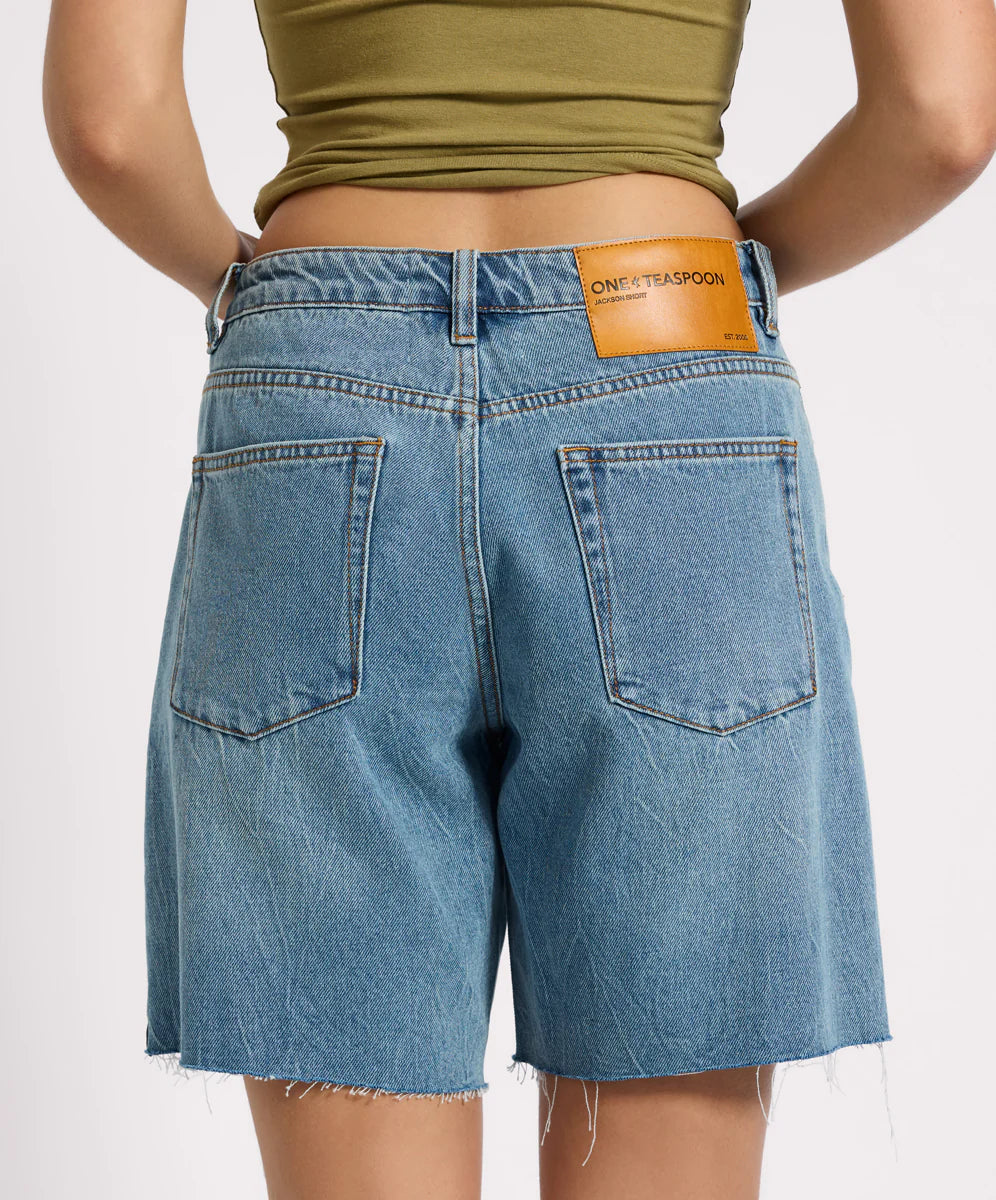 Jacksons Mid Waist Wide Leg Denim Shorts, Blue Crush