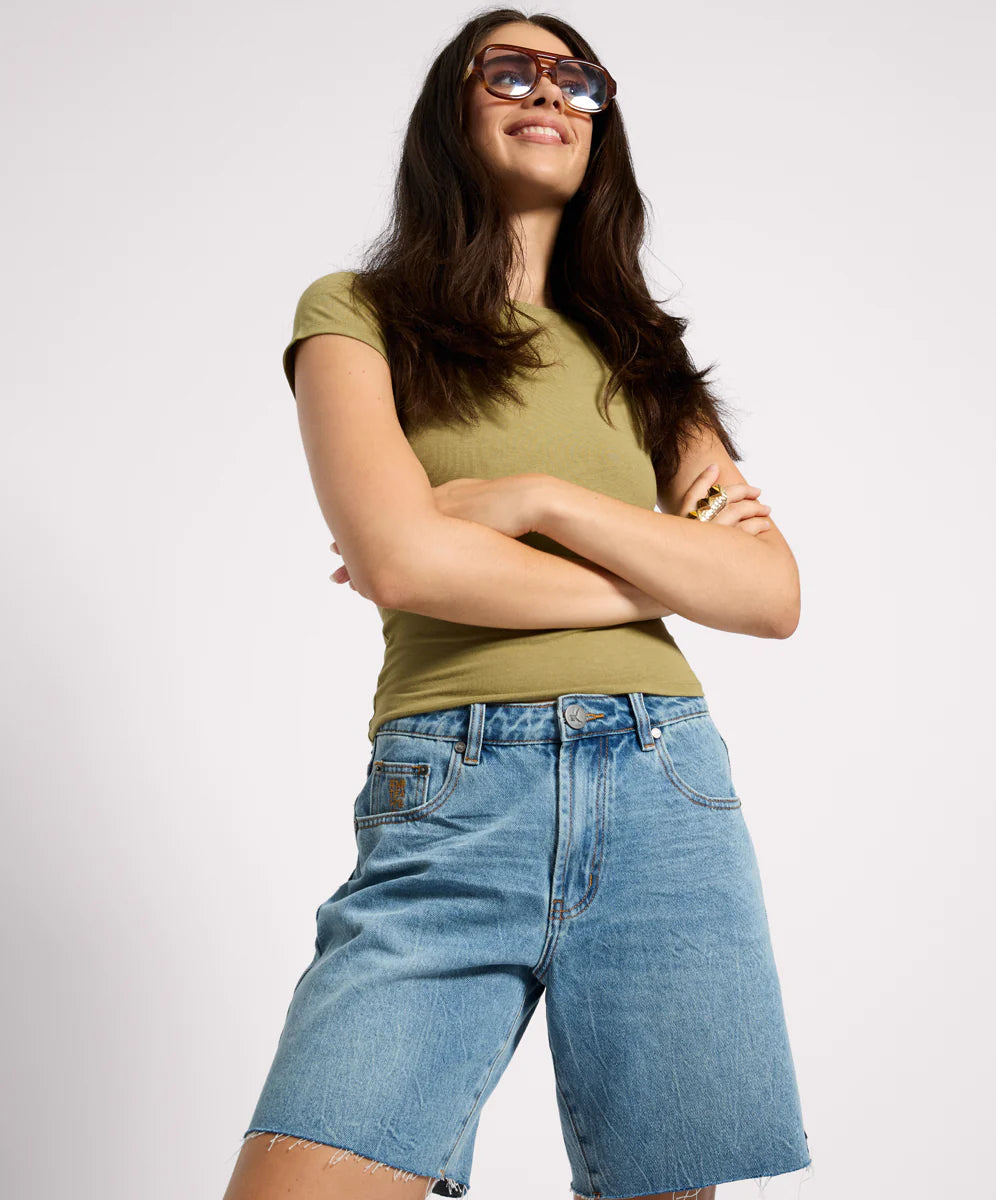 Jacksons Mid Waist Wide Leg Denim Shorts, Blue Crush