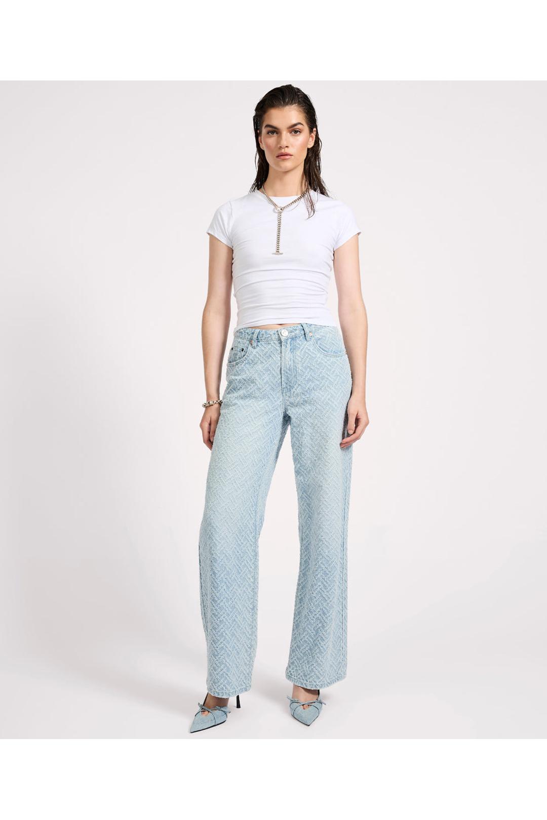 Jackson mid waist wide leg jacquard  jean, chevron blue