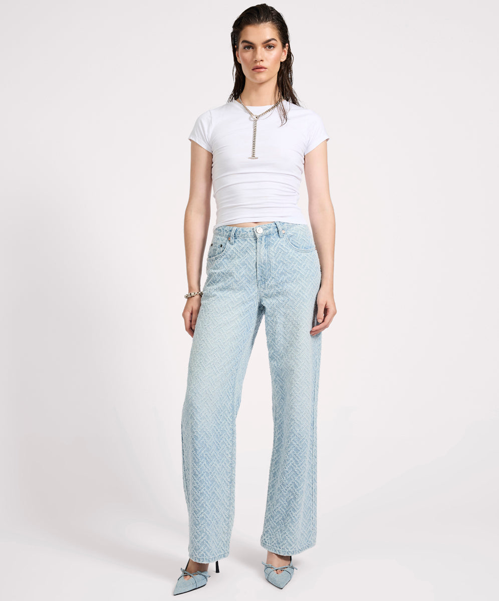 Jackson mid waist wide leg jacquard  jean, chevron blue