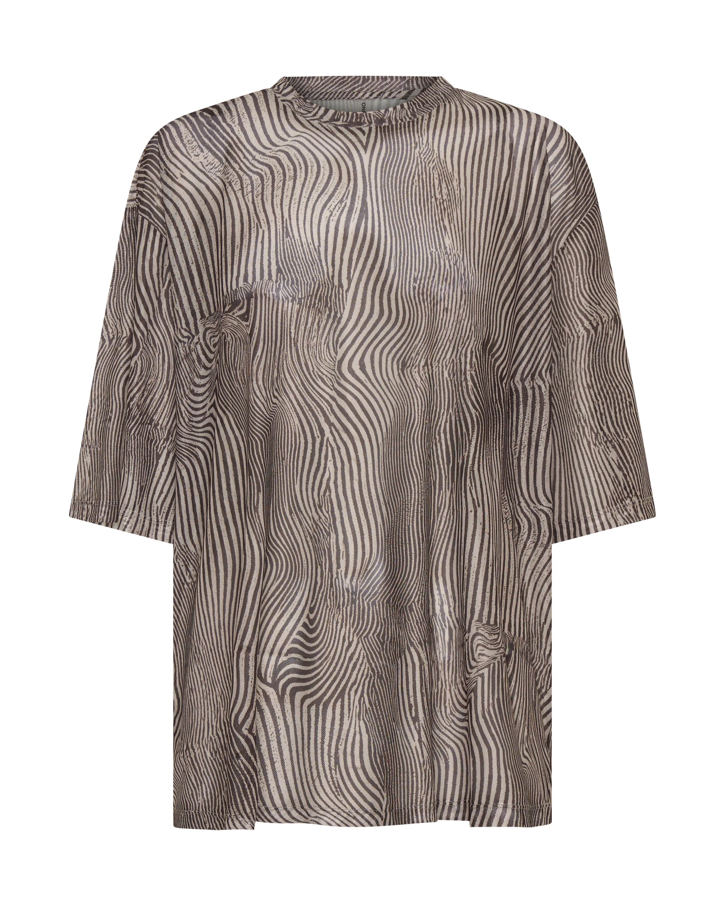 Mesh Striped Oversized Kobe Tee, Grey Zebra Print