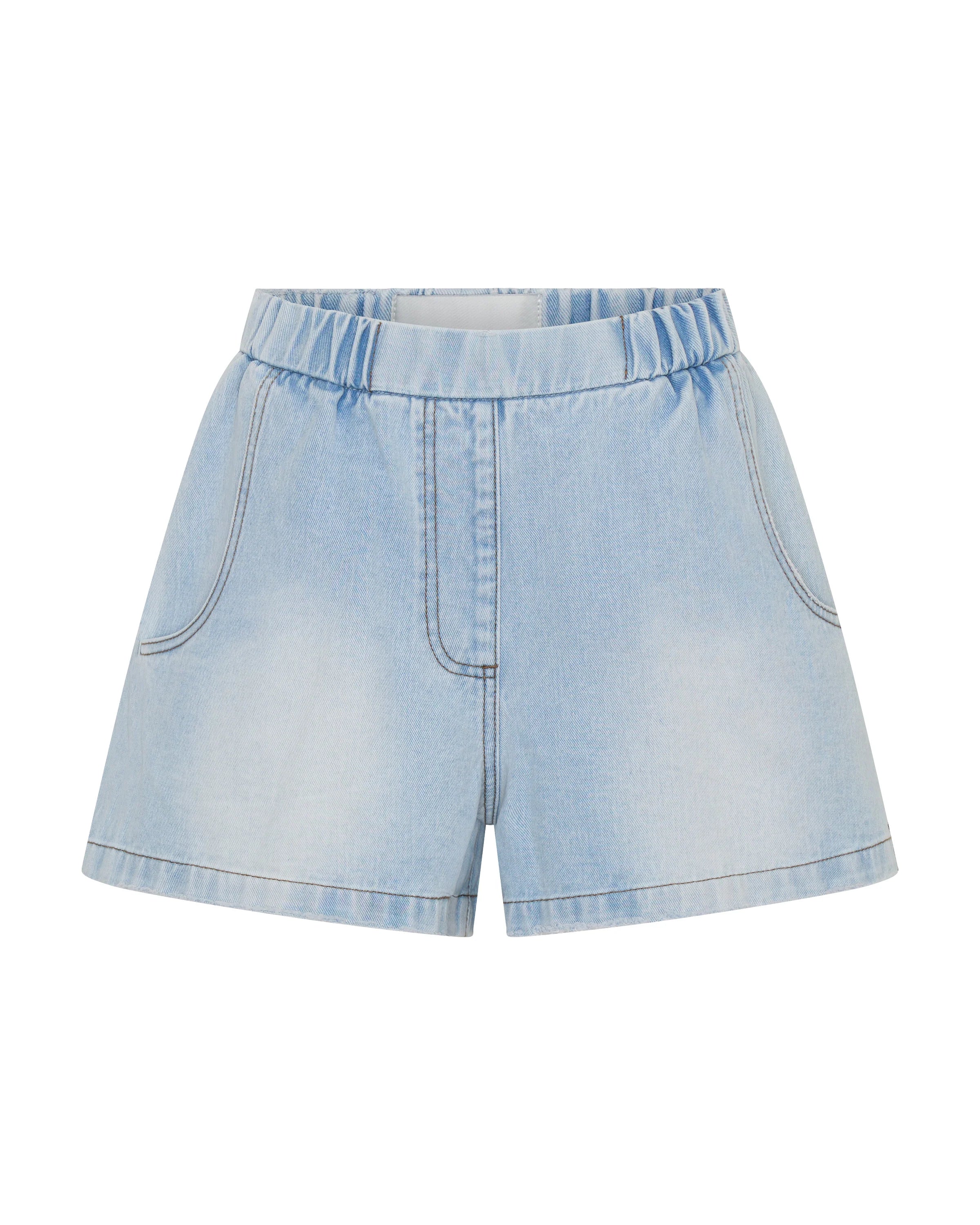 Funks High Waist Elasticated Flippy Denim Shorts - Blue Latte