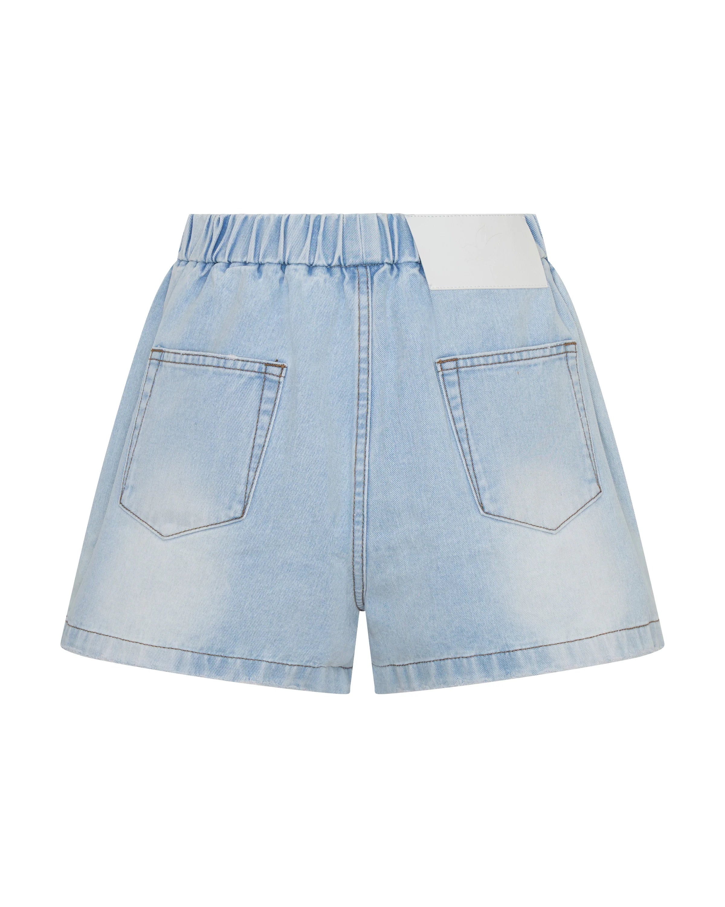 Funks High Waist Elasticated Flippy Denim Shorts - Blue Latte