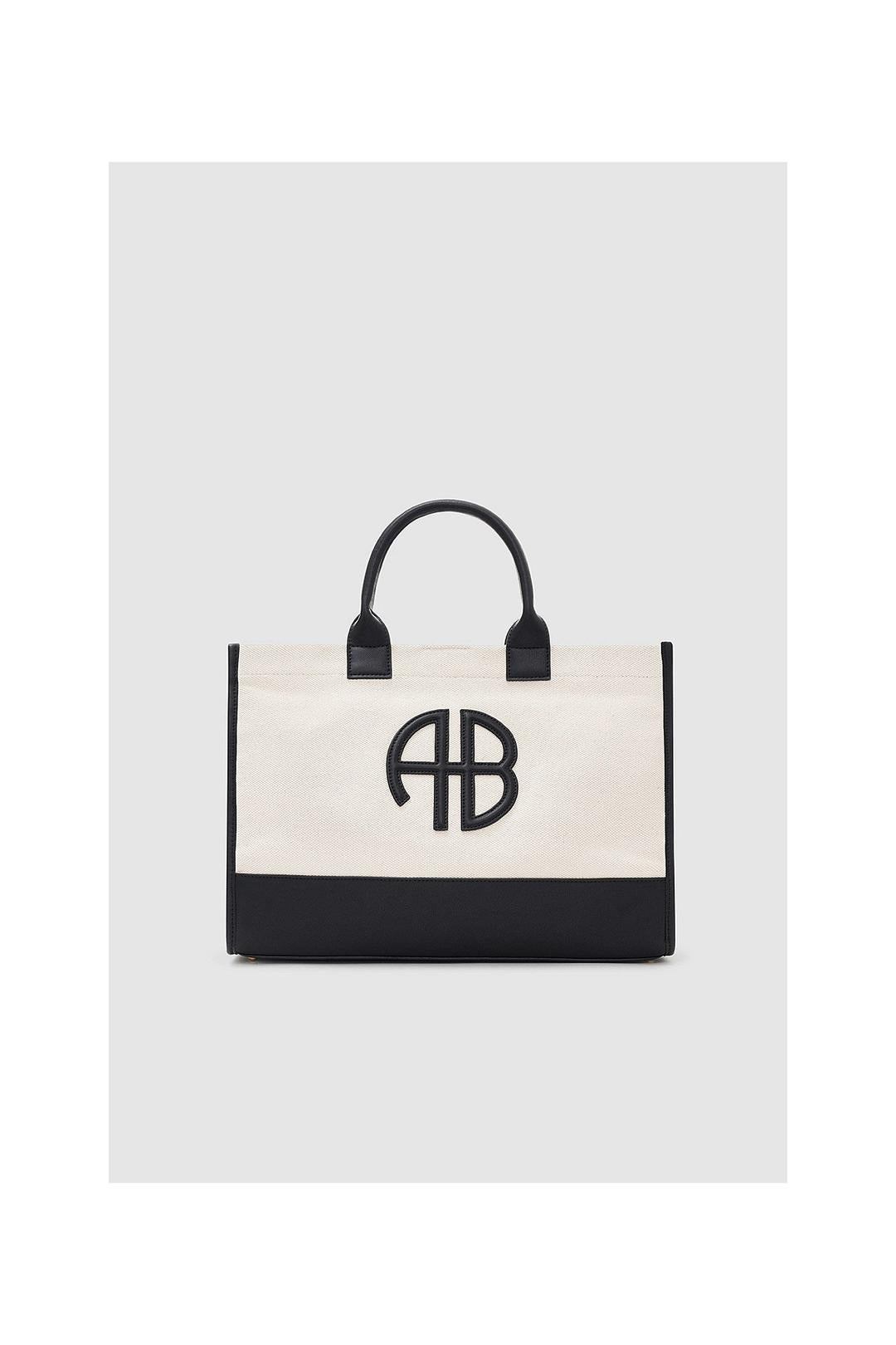 Medium lara tote, natural canvas/black