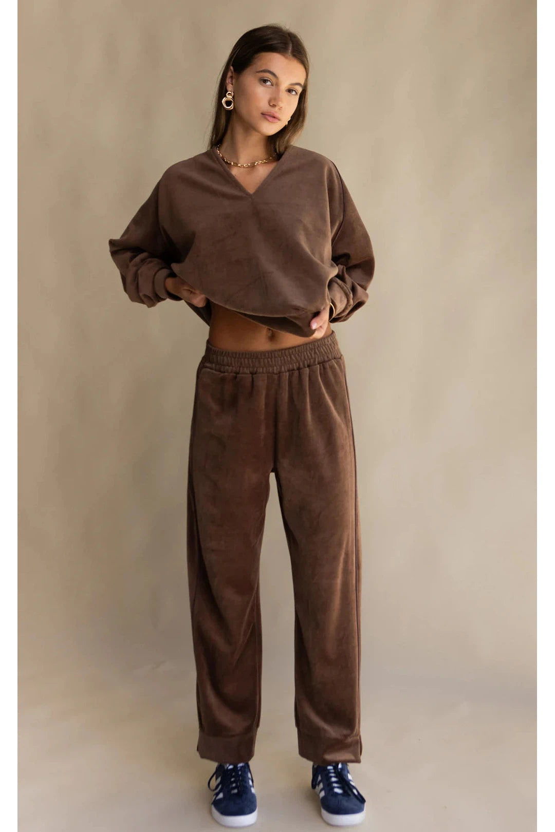 Velour piping pant, chocolate
