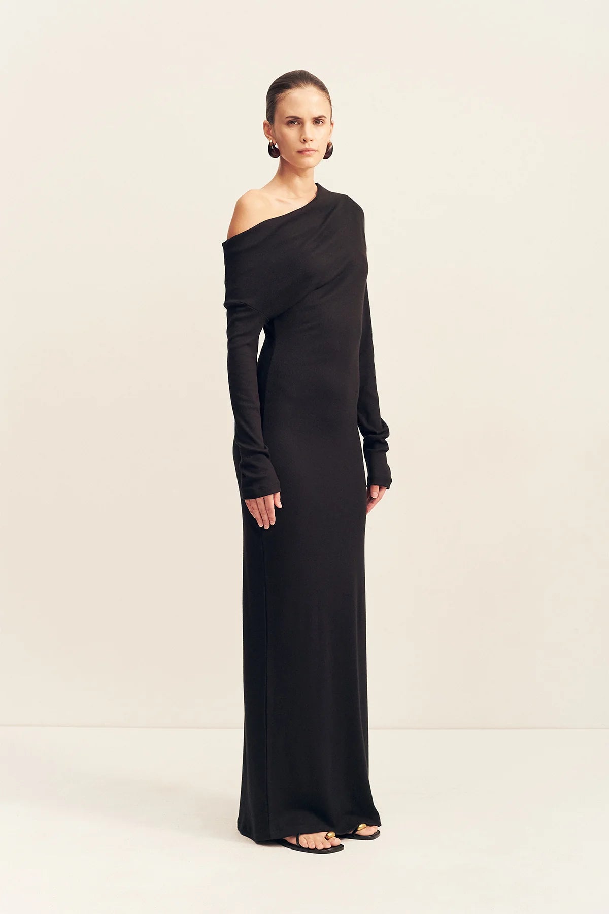 Aby jersey draped long sleeve maxi dress, black