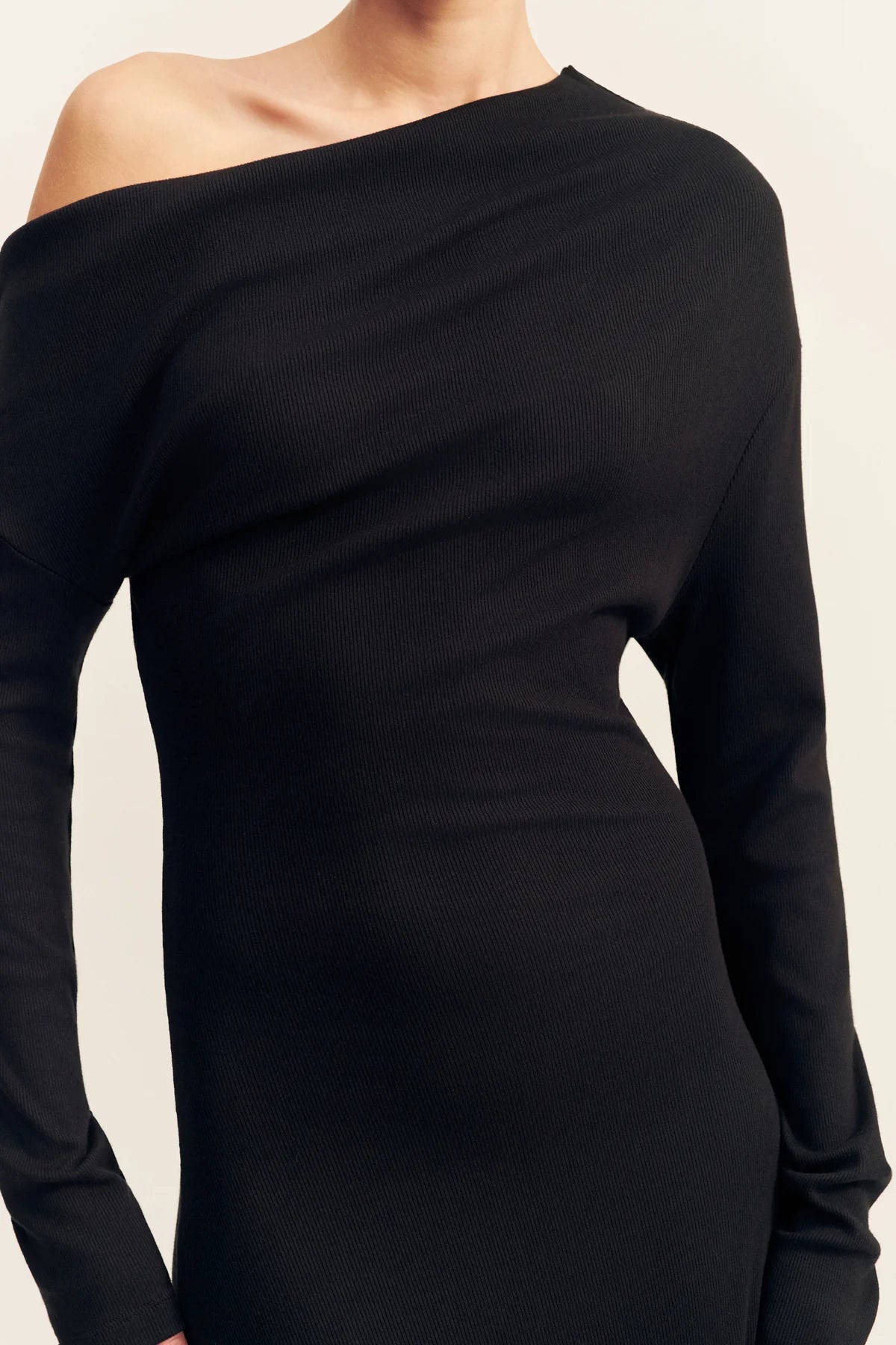 Aby jersey draped long sleeve maxi dress, black