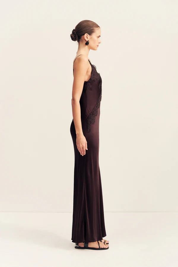 Simona lace slip maxi dress, espresso