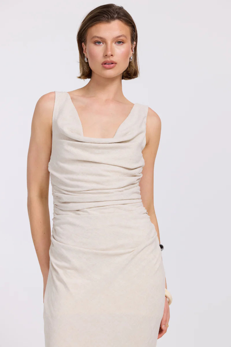 bella midi dress, neutral