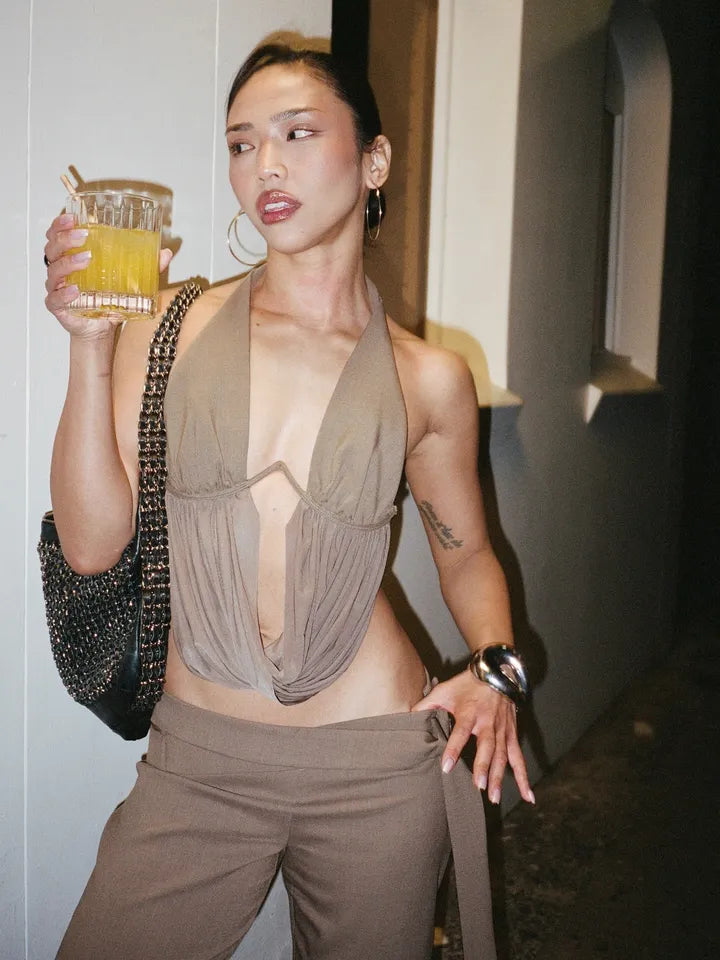 Mika drape top, taupe