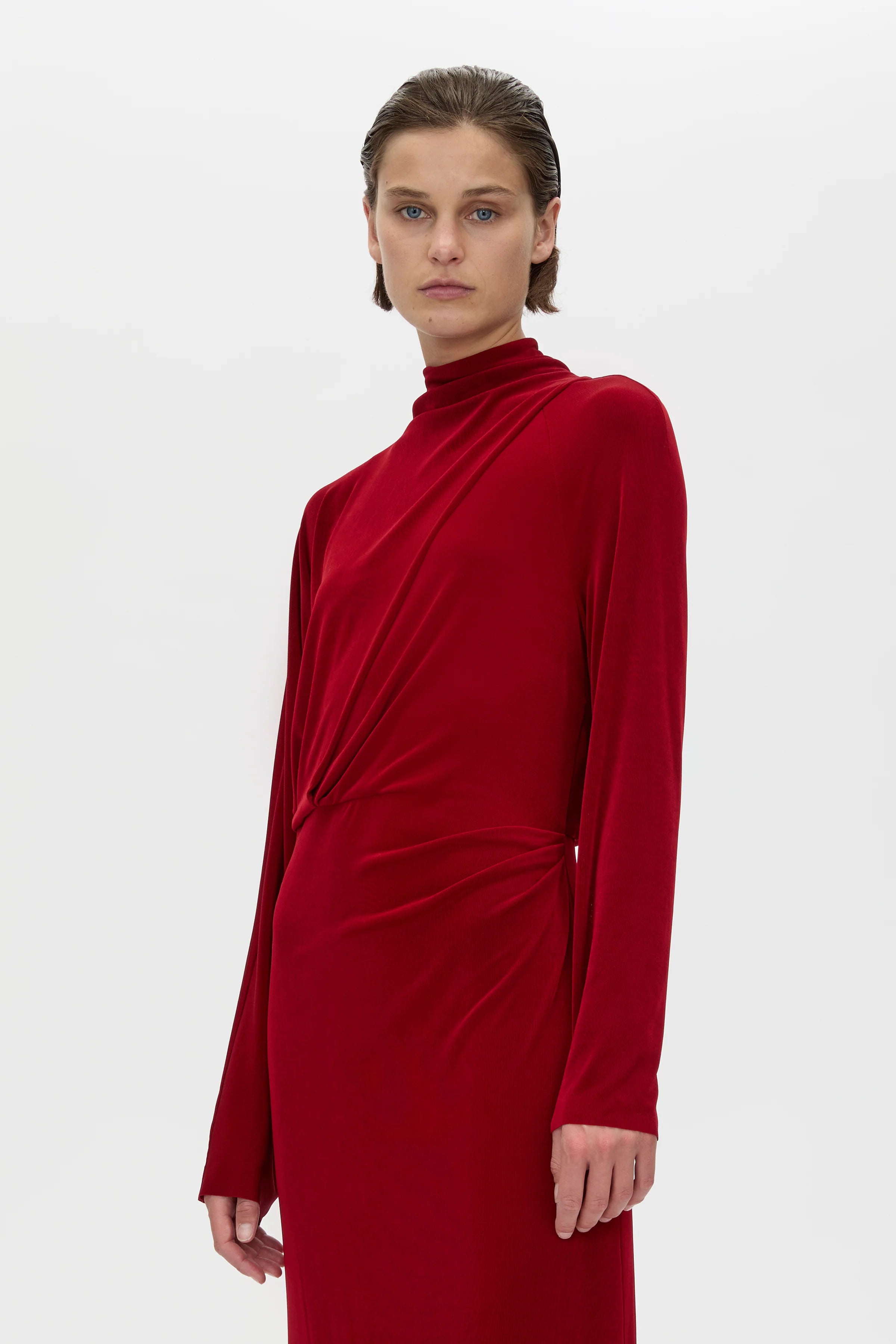 Ravine draped sleeve dress, cherry