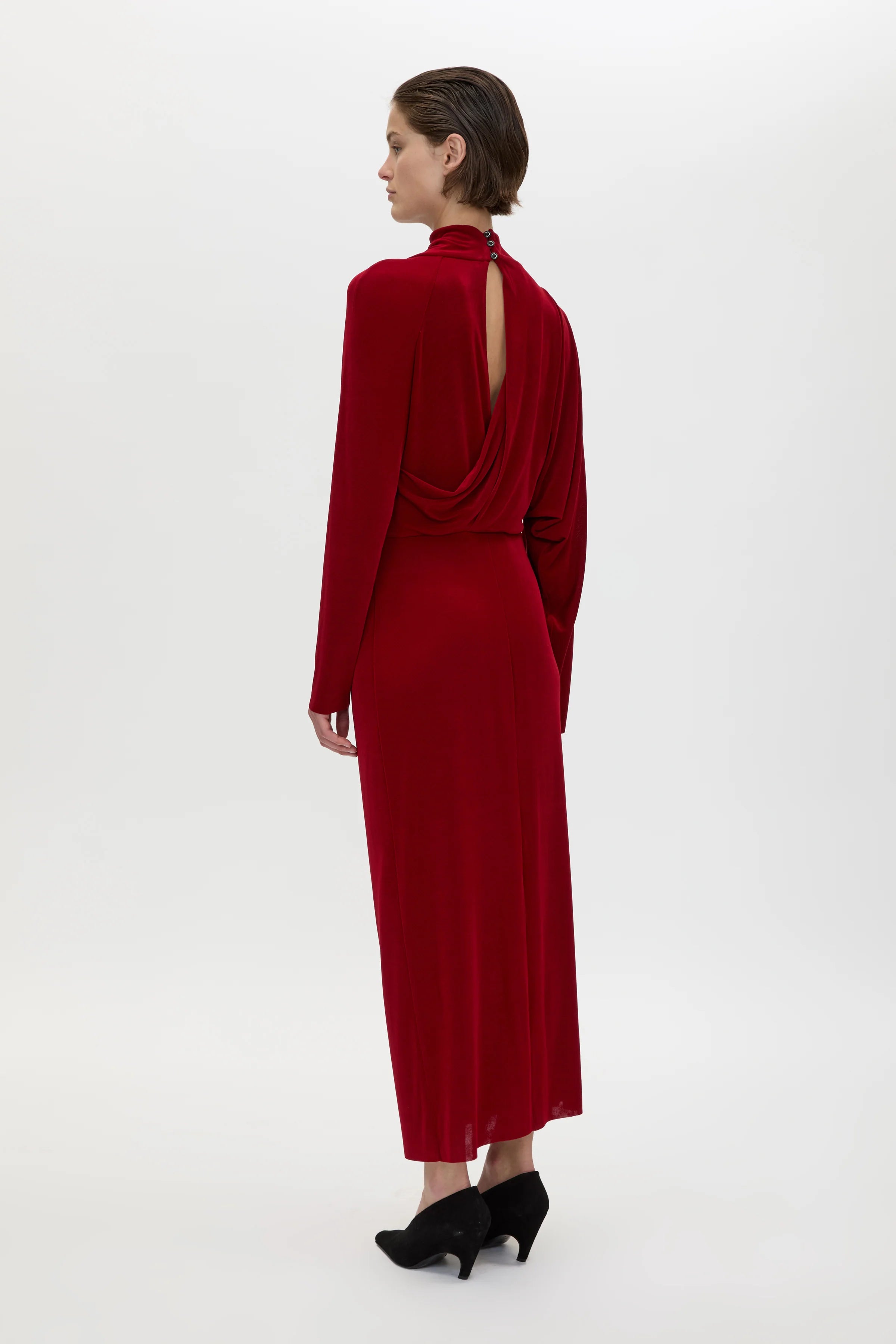 Ravine draped sleeve dress, cherry