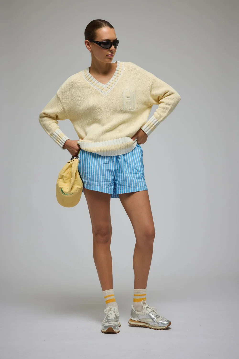 Libby cotton stripe short, sky blue stripe