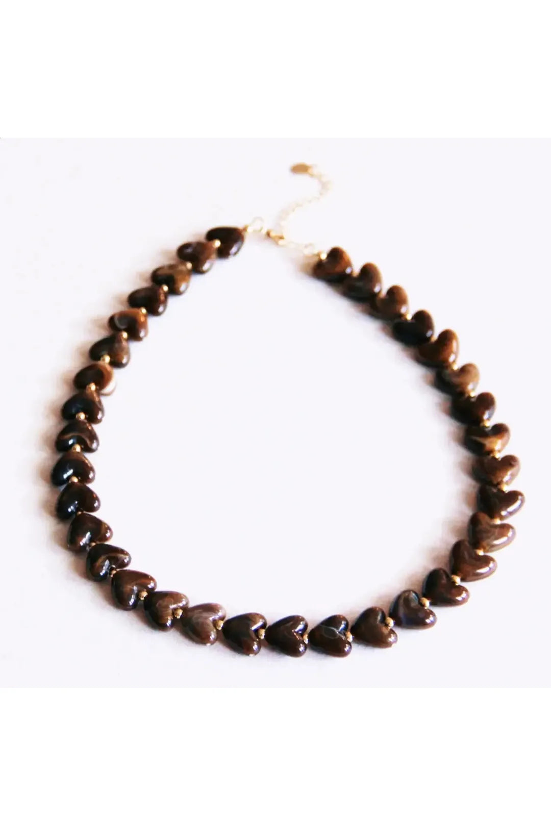 Resin beaded heart necklace, brown