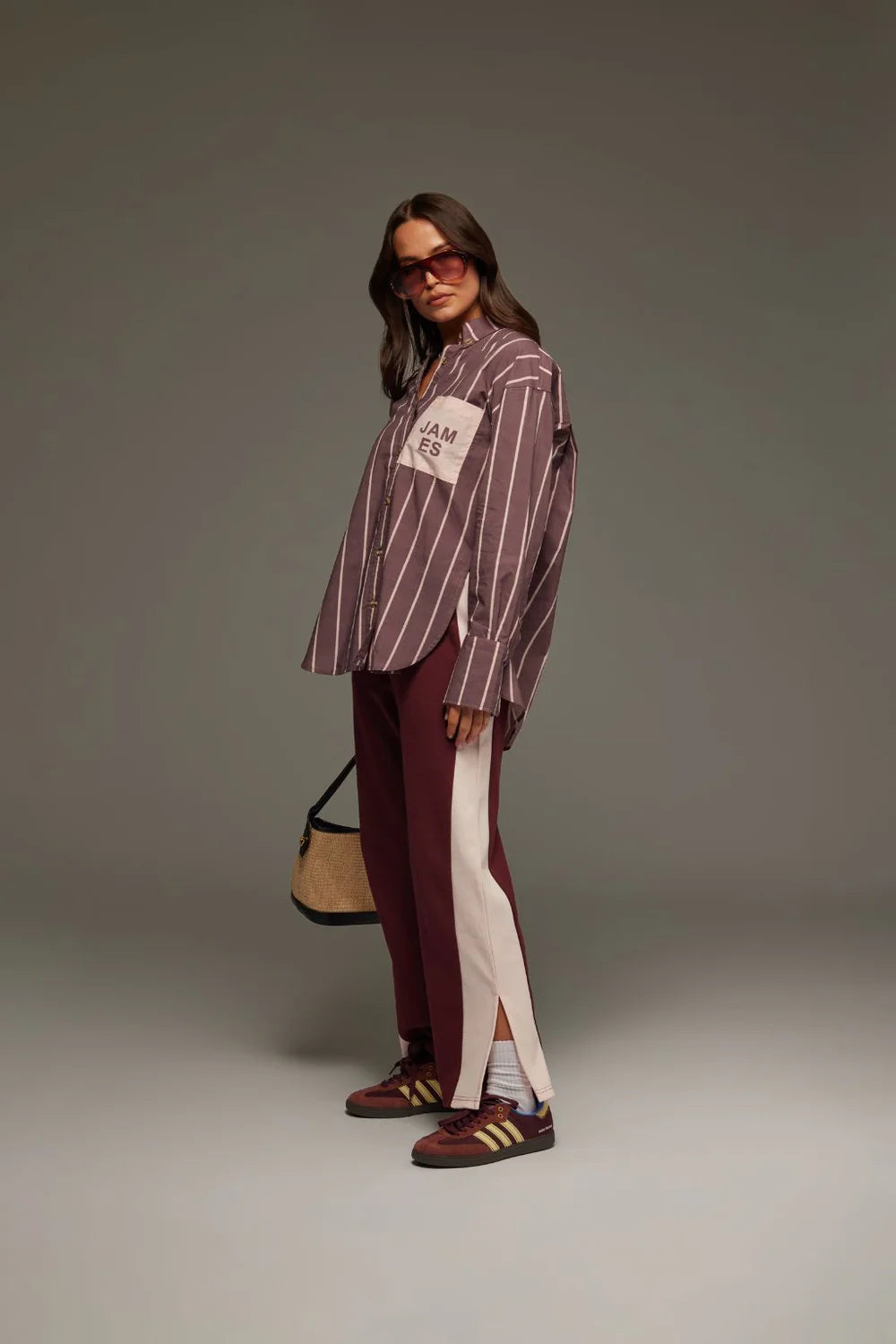 alpine cotton stripe shirt, red wine