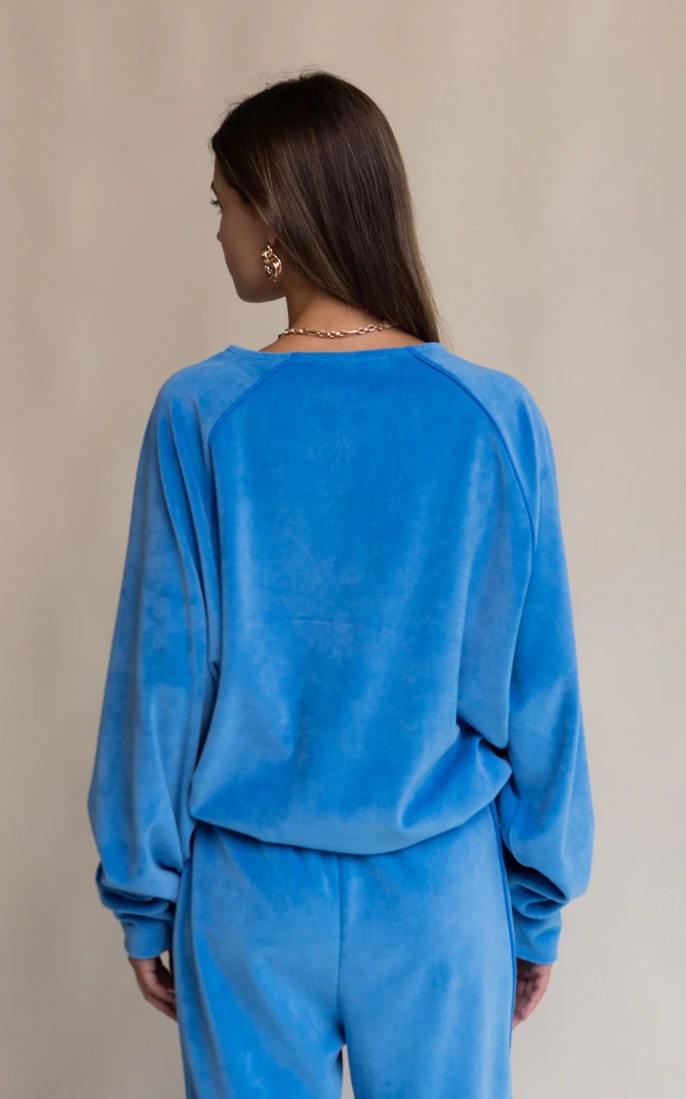 Velour piping sweatshirt, dusty blue