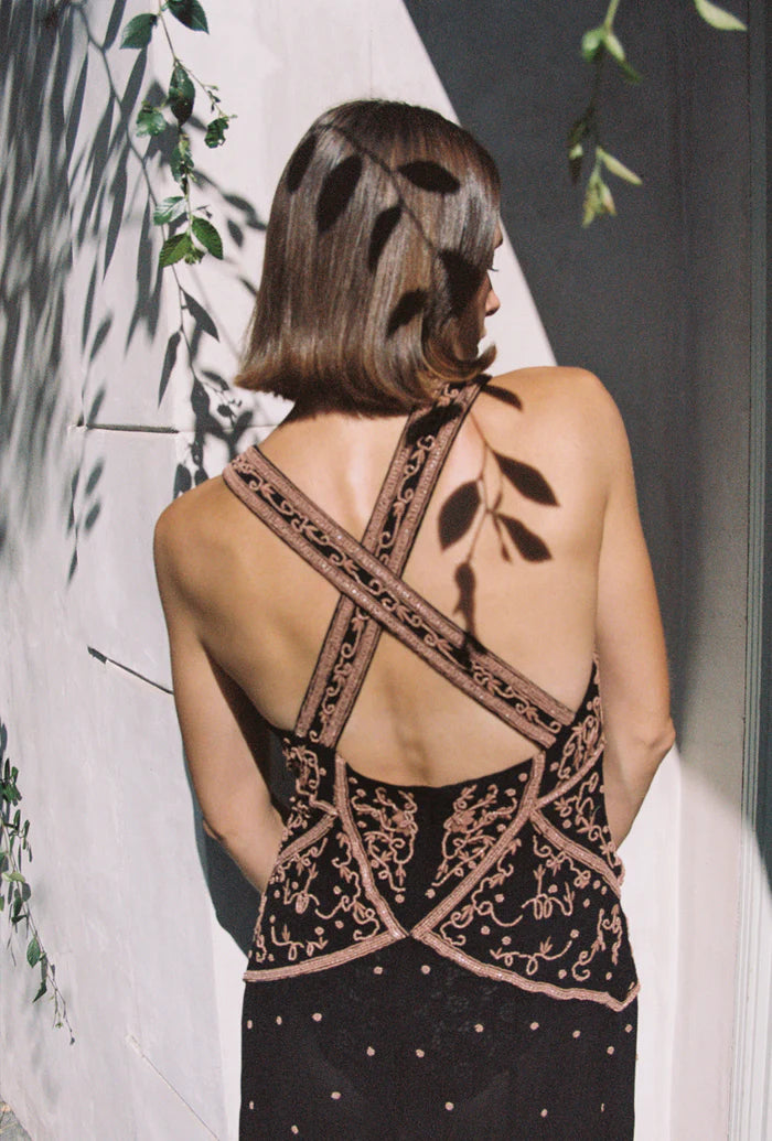 Maja beaded maxi dress, onyx + oak