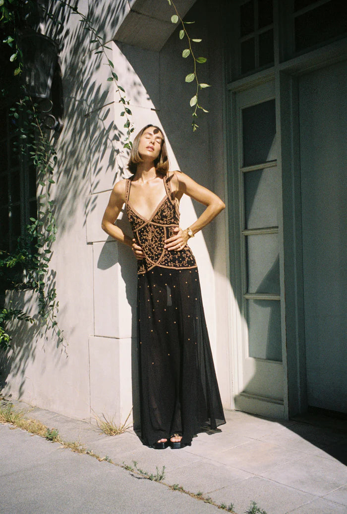 Maja beaded maxi dress, onyx + oak