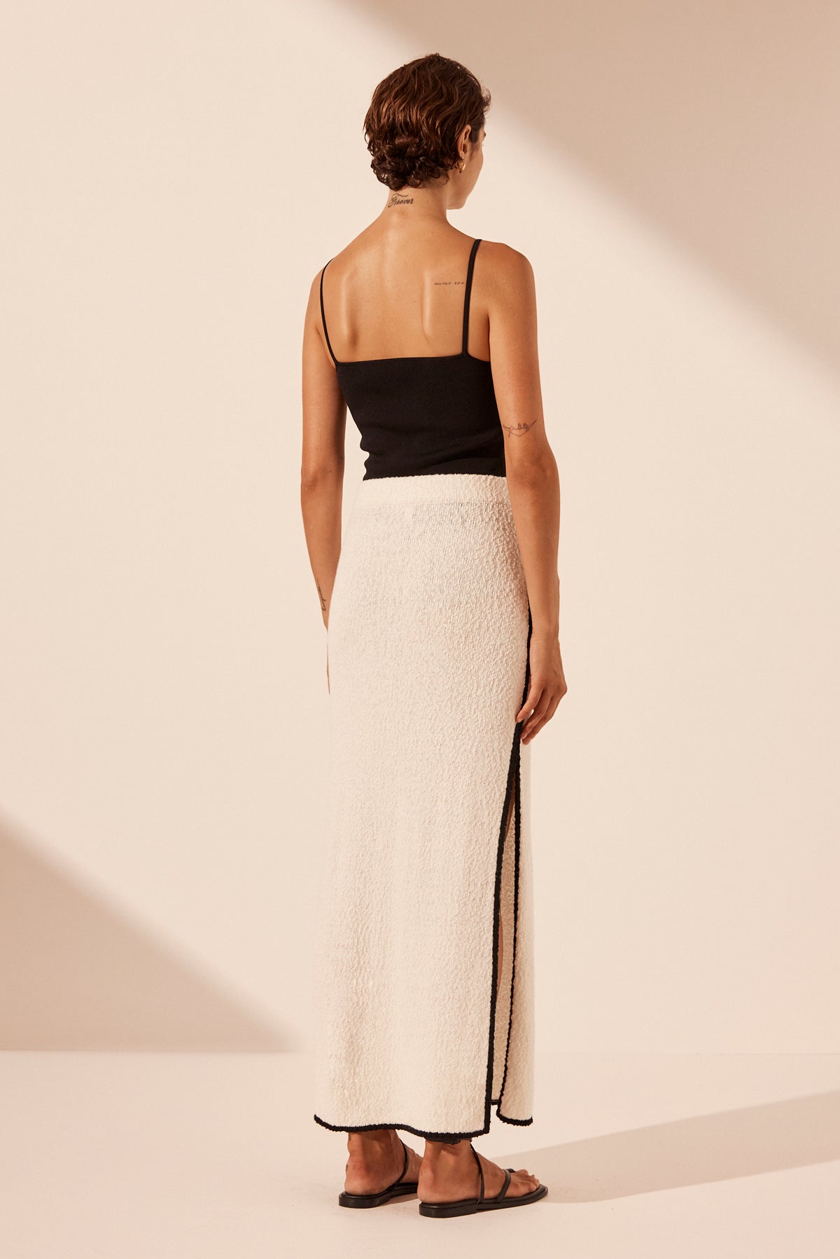 Lena side split maxi skirt, ivory/black