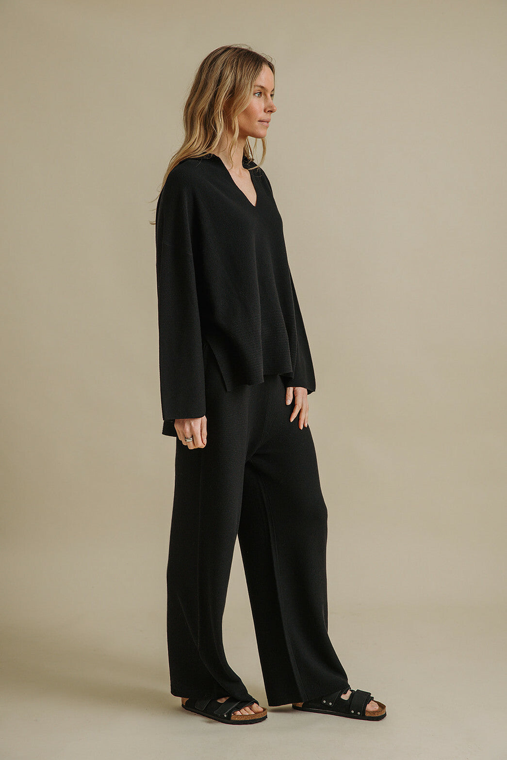 Grace Collared Merino Cotton Pullover, Black