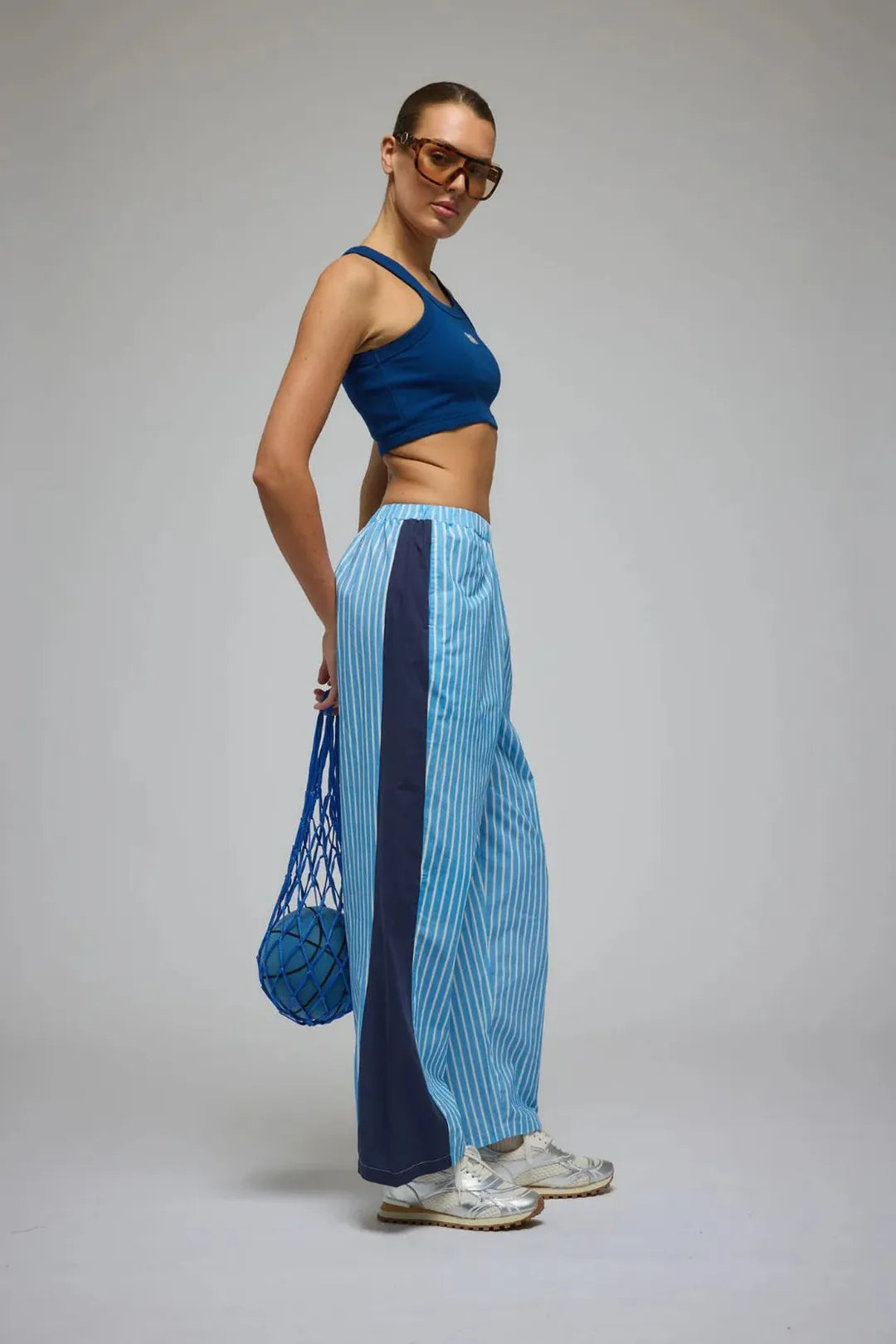 Libby cotton stripe pant, sky blue stripe